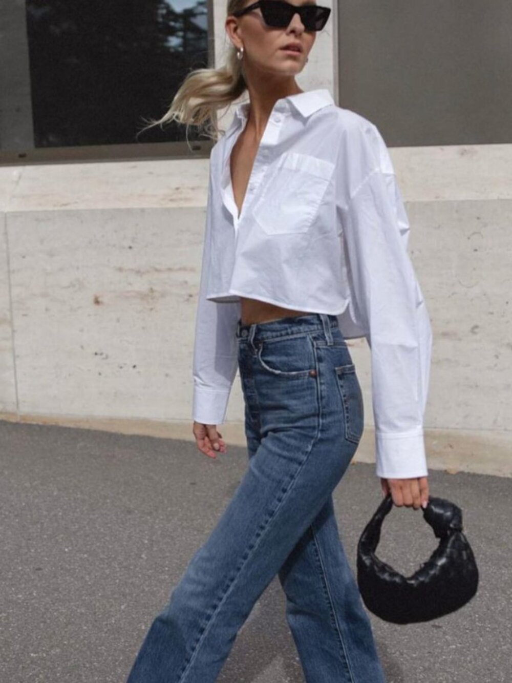 Zara Cropped Button Down Shirt Small White Poplin It Girl Minimalist NWOT